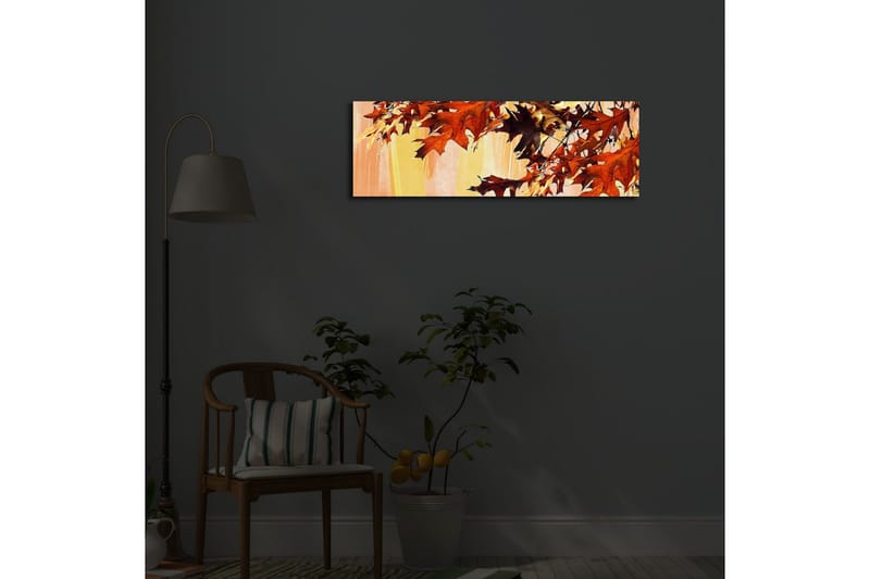 Canvastavla med LED-belysning 30x90 cm - Höstlöv i varma nyanser av röd och orange - Röd / Orange / Gul - Inredning - Tavlor & posters - Canvastavla