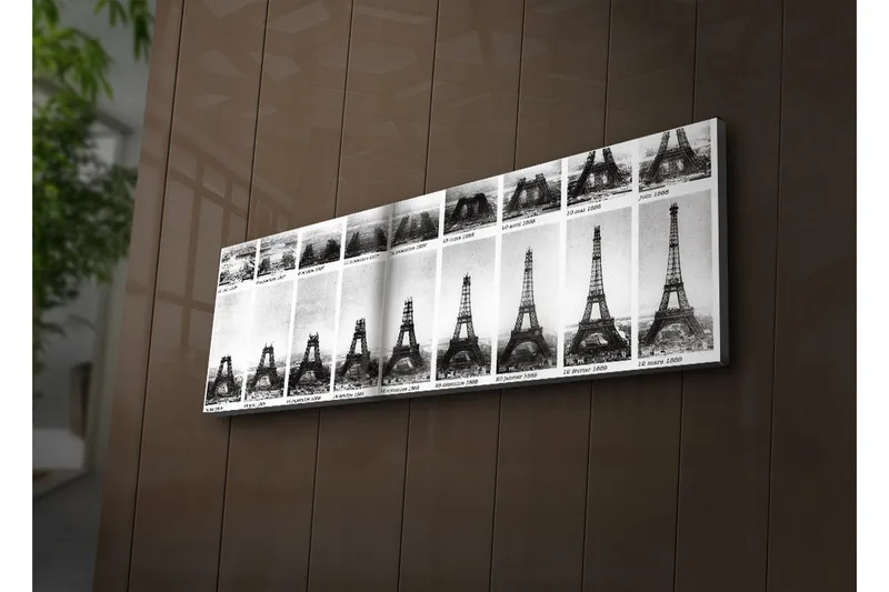 Canvastavla med LED-belysning 30x90 cm - Historisk serie av Eiffeltornet i svartvitt - Svart / Vitt - Inredning - Tavlor & posters - Canvastavla