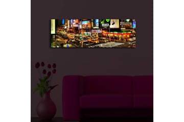 Canvastavla med LED-belysning 30x90 cm - Livlig stadsbild av Times Square med neonskyltar och trafik - Gul / Grön / Röd - Inredning - Tavlor & posters - Canvastavla