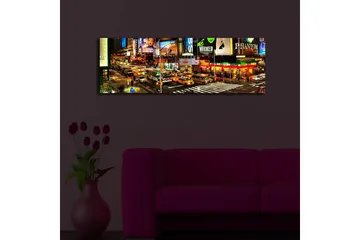 Canvastavla med LED-belysning 30x90 cm - Livlig stadsbild av Times Square med neonskyltar och trafik - Gul / Grön / Röd - Inredning - Tavlor & posters - Canvastavla