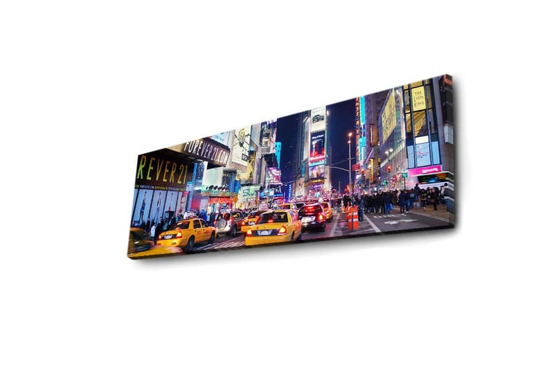 Canvastavla med LED-belysning 30x90 cm - Livlig stadsbild med gula taxibilar i en nattlig miljö - Gul / Blå / Svart - Inredning - Tavlor & posters - Canvastavla