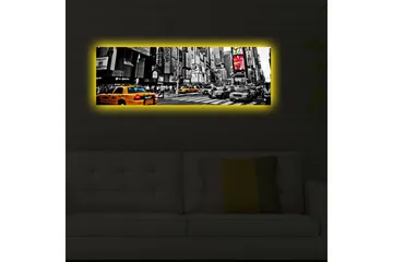 Canvastavla med LED-belysning 30x90 cm - Livlig stadsbild med gula taxibilar i en urban miljö - Gul / Svart / Grå - Inredning - Tavlor & posters - Canvastavla