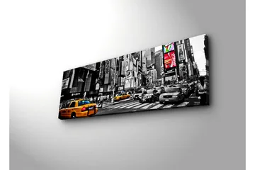 Canvastavla med LED-belysning 30x90 cm - Livlig stadsbild med gula taxibilar i en urban miljö - Gul / Svart / Grå - Inredning - Tavlor & posters - Canvastavla