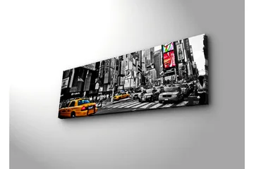 Canvastavla med LED-belysning 30x90 cm - Livlig stadsbild med gula taxibilar i en urban miljö - Gul / Svart / Grå - Inredning - Tavlor & posters - Canvastavla