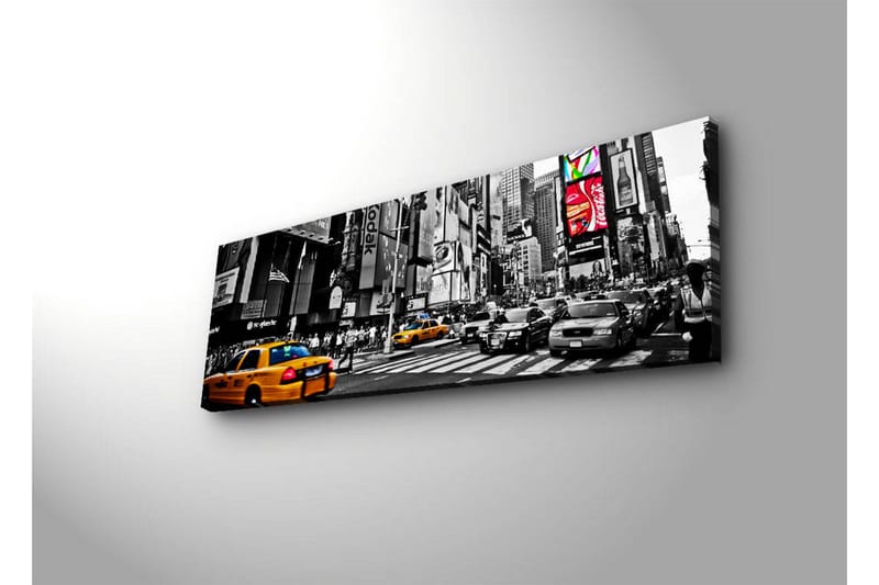 Canvastavla med LED-belysning 30x90 cm - Livlig stadsbild med gula taxibilar i en urban miljö - Gul / Svart / Grå - Inredning - Tavlor & posters - Canvastavla