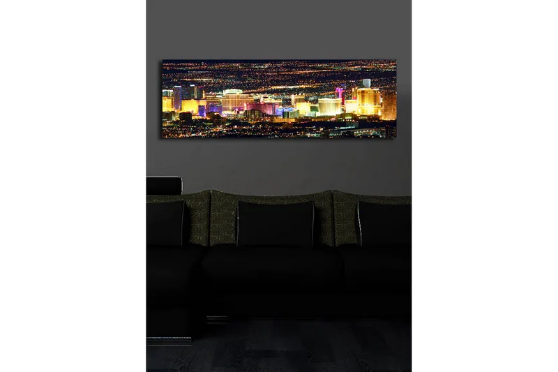 Canvastavla med LED-belysning 30x90 cm - Ljusfull vy av Las Vegas skyline på natten - Guld / Lila / Blå - Inredning - Tavlor & posters - Canvastavla