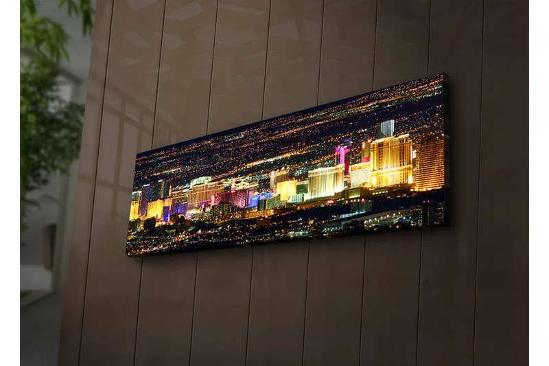 Canvastavla med LED-belysning 30x90 cm - Ljusfull vy av Las Vegas skyline på natten - Guld / Lila / Blå - Inredning - Tavlor & posters - Canvastavla