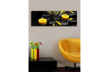 Canvastavla med LED-belysning 30x90 cm - Lugnande komposition med svarta stenar och brinnande ljus - Svart / Gul / Grå - Inredning - Tavlor & posters - Canvastavla
