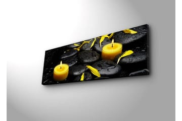 Canvastavla med LED-belysning 30x90 cm - Lugnande komposition med svarta stenar och brinnande ljus - Svart / Gul / Grå - Inredning - Tavlor & posters - Canvastavla