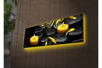 Canvastavla med LED-belysning 30x90 cm - Lugnande komposition med svarta stenar och brinnande ljus - Svart / Gul / Grå - Inredning - Tavlor & posters - Canvastavla