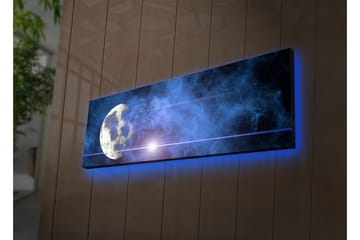 Canvastavla med LED-belysning 30x90 cm - Måne i en stjärnklar himmel med nebulosa - Mörkblå / Ljusblå / Vit - Inredning - Tavlor & posters - Canvastavla