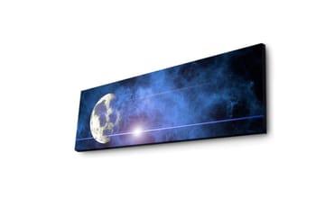 Canvastavla med LED-belysning 30x90 cm - Måne i en stjärnklar himmel med nebulosa - Mörkblå / Ljusblå / Vit - Inredning - Tavlor & posters - Canvastavla