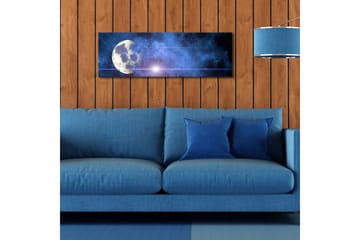 Canvastavla med LED-belysning 30x90 cm - Måne i en stjärnklar himmel med nebulosa - Mörkblå / Ljusblå / Vit - Inredning - Tavlor & posters - Canvastavla