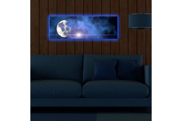 Canvastavla med LED-belysning 30x90 cm - Måne i en stjärnklar himmel med nebulosa - Mörkblå / Ljusblå / Vit - Inredning - Tavlor & posters - Canvastavla