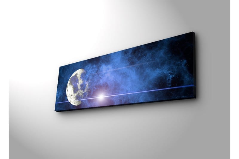 Canvastavla med LED-belysning 30x90 cm - Måne i en stjärnklar himmel med nebulosa - Mörkblå / Ljusblå / Vit - Inredning - Tavlor & posters - Canvastavla