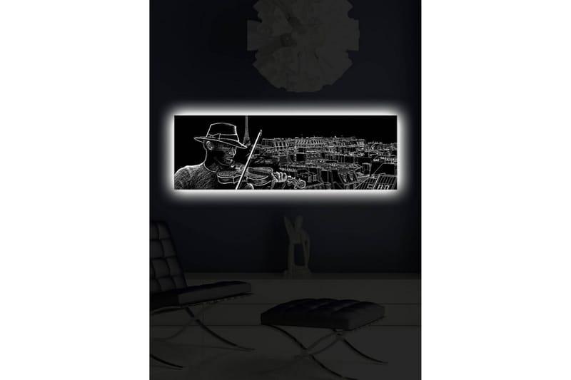 Canvastavla med LED-belysning 30x90 cm - Musiker som spelar fiol med en stadssilhuett i bakgrunden - Svart / Vit - Inredning - Tavlor & posters - Canvastavla