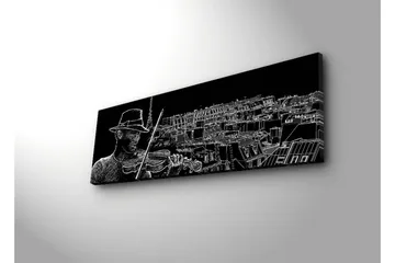 Canvastavla med LED-belysning 30x90 cm - Musiker som spelar fiol med en stadssilhuett i bakgrunden - Svart / Vit - Inredning - Tavlor & posters - Canvastavla