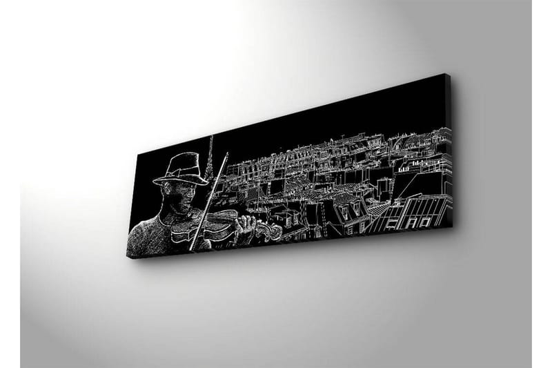 Canvastavla med LED-belysning 30x90 cm - Musiker som spelar fiol med en stadssilhuett i bakgrunden - Svart / Vit - Inredning - Tavlor & posters - Canvastavla