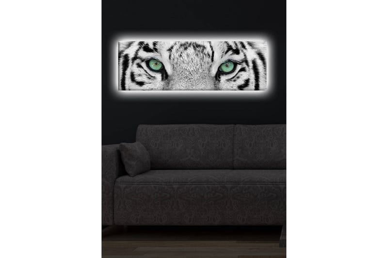 Canvastavla med LED-belysning 30x90 cm - Närbild av en vit tigers ögon med intensiva detaljer - Vit / Svart / Grön - Inredning - Tavlor & posters - Canvastavla