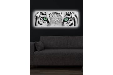 Canvastavla med LED-belysning 30x90 cm - Närbild av en vit tigers ögon med intensiva detaljer - Vit / Svart / Grön - Inredning - Tavlor & posters - Canvastavla