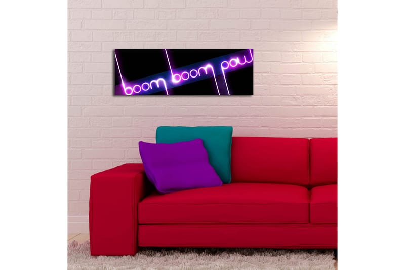 Canvastavla med LED-belysning 30x90 cm - Neonljus med texten boom boom pow - Lila / Rosa / Svart - Inredning - Tavlor & posters - Canvastavla