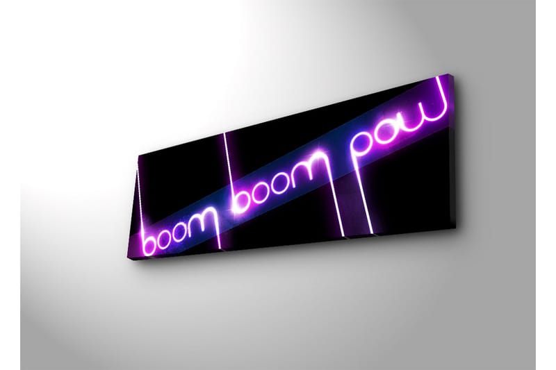 Canvastavla med LED-belysning 30x90 cm - Neonljus med texten boom boom pow - Lila / Rosa / Svart - Inredning - Tavlor & posters - Canvastavla