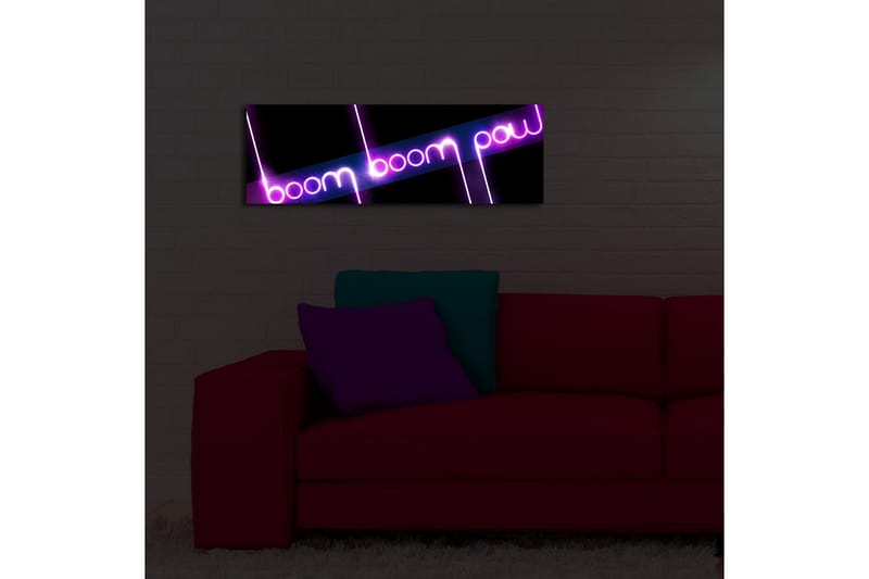 Canvastavla med LED-belysning 30x90 cm - Neonljus med texten boom boom pow - Lila / Rosa / Svart - Inredning - Tavlor & posters - Canvastavla