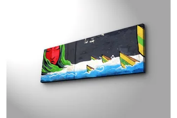 Canvastavla med LED-belysning 30x90 cm - Röd ansikte med grön sjal och båtar på en vågig blå bakgrund - Röd / Grön / Blå - Inredning - Tavlor & posters - Canvastavla