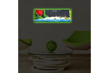 Canvastavla med LED-belysning 30x90 cm - Röd ansikte med grön sjal och båtar på en vågig blå bakgrund - Röd / Grön / Blå - Inredning - Tavlor & posters - Canvastavla