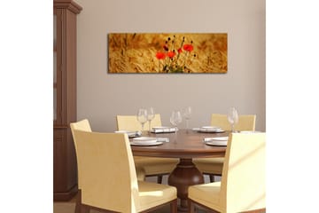 Canvastavla med LED-belysning 30x90 cm - Röd vallmo i gyllene fält - Röd / Guldbrun - Inredning - Tavlor & posters - Canvastavla
