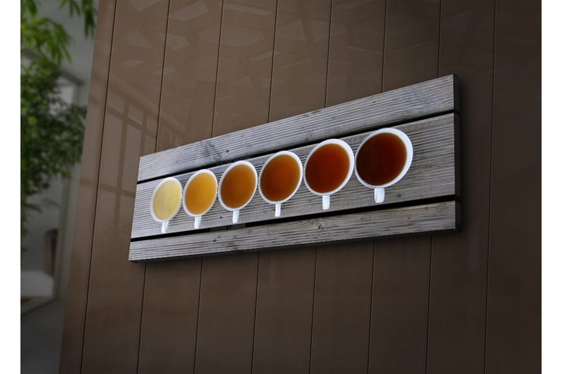 Canvastavla med LED-belysning 30x90 cm - Rad av kaffekoppar med olika nyanser av dryck - Ljusgul / Brun / Orange - Inredning - Tavlor & posters - Canvastavla