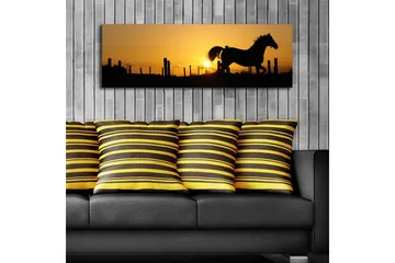 Canvastavla med LED-belysning 30x90 cm - Silhuett av en häst som galopperar i solnedgången - Mörkbrun / Orange / Gul - Inredning - Tavlor & posters - Canvastavla