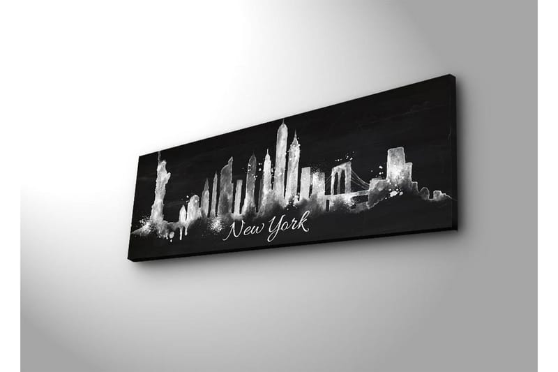 Canvastavla med LED-belysning 30x90 cm - Silhuett av New Yorks skyline med ikoniska byggnader - Svart / Vitt - Inredning - Tavlor & posters - Canvastavla