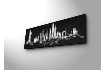 Canvastavla med LED-belysning 30x90 cm - Silhuett av New Yorks skyline med ikoniska byggnader - Svart / Vitt - Inredning - Tavlor & posters - Canvastavla