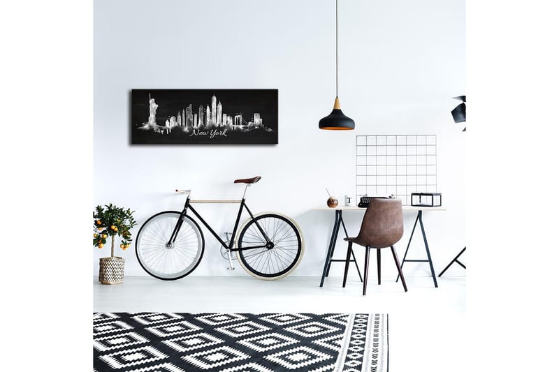 Canvastavla med LED-belysning 30x90 cm - Silhuett av New Yorks skyline med ikoniska byggnader - Svart / Vitt - Inredning - Tavlor & posters - Canvastavla