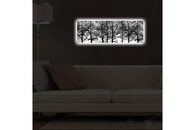 Canvastavla med LED-belysning 30x90 cm - Silhuett av träd i svartvitt - Svart / Vitt - Inredning - Tavlor & posters - Canvastavla