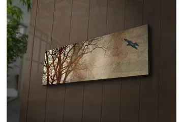Canvastavla med LED-belysning 30x90 cm - Silhuett av träd med en fågel i flykt mot en mjukt tonad bakgrund - Mörkbrun / Beige / Svart - Inredning - Tavlor & posters - Canvastavla
