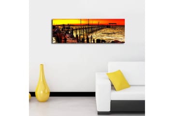 Canvastavla med LED-belysning 30x90 cm - Solnedgång över en brygga vid havet - Orange / Guld / Blå - Inredning - Tavlor & posters - Canvastavla