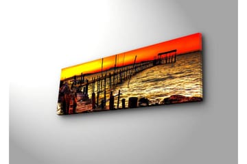 Canvastavla med LED-belysning 30x90 cm - Solnedgång över en brygga vid havet - Orange / Guld / Blå - Inredning - Tavlor & posters - Canvastavla