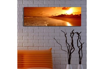 Canvastavla med LED-belysning 30x90 cm - Solnedgång över en strand med palmer i silhuett - Orange / Guld / Brun - Inredning - Tavlor & posters - Canvastavla