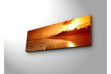 Canvastavla med LED-belysning 30x90 cm - Solnedgång över en strand med palmer i silhuett - Orange / Guld / Brun - Inredning - Tavlor & posters - Canvastavla