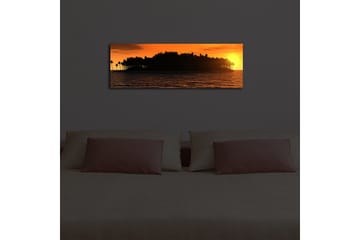 Canvastavla med LED-belysning 30x90 cm - Solnedgång över en tropisk ö med palmer - Orange / Svart / Guld - Inredning - Tavlor & posters - Canvastavla
