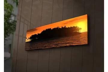 Canvastavla med LED-belysning 30x90 cm - Solnedgång över en tropisk ö med palmer - Orange / Svart / Guld - Inredning - Tavlor & posters - Canvastavla