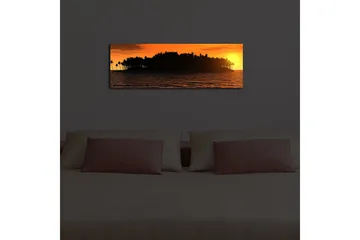 Canvastavla med LED-belysning 30x90 cm - Solnedgång över en tropisk ö med palmer - Orange / Svart / Guld - Inredning - Tavlor & posters - Canvastavla