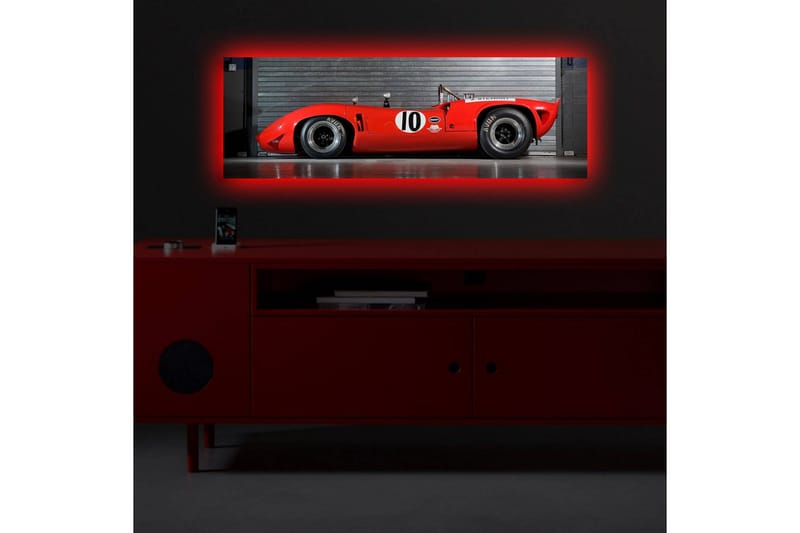 Canvastavla med LED-belysning 30x90 cm - Sportbil i röd färg med nummer 10 på sidan - Röd / Svart - Inredning - Tavlor & posters - Canvastavla
