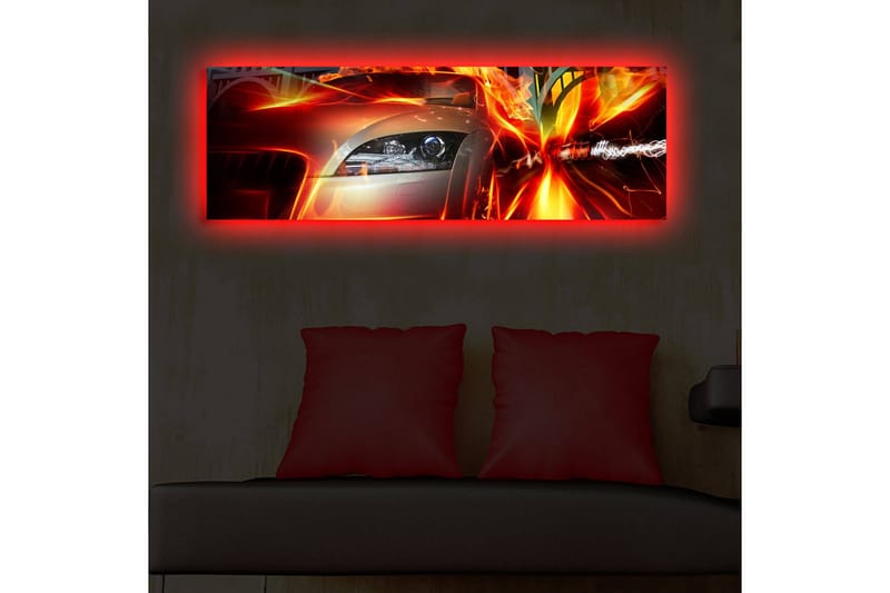 Canvastavla med LED-belysning 30x90 cm - Sportbil i rörelse med dynamiska ljuseffekter - Röd / Orange / Svart - Inredning - Tavlor & posters - Canvastavla