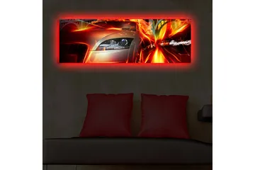 Canvastavla med LED-belysning 30x90 cm - Sportbil i rörelse med dynamiska ljuseffekter - Röd / Orange / Svart - Inredning - Tavlor & posters - Canvastavla