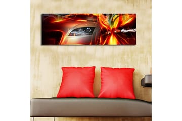 Canvastavla med LED-belysning 30x90 cm - Sportbil i rörelse med dynamiska ljuseffekter - Röd / Orange / Svart - Inredning - Tavlor & posters - Canvastavla