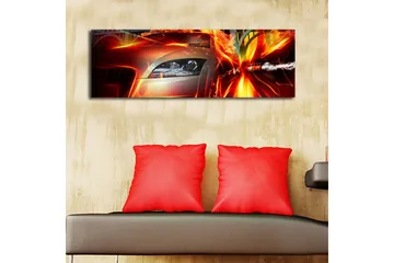 Canvastavla med LED-belysning 30x90 cm - Sportbil i rörelse med dynamiska ljuseffekter - Röd / Orange / Svart - Inredning - Tavlor & posters - Canvastavla