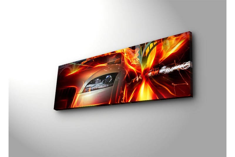 Canvastavla med LED-belysning 30x90 cm - Sportbil i rörelse med dynamiska ljuseffekter - Röd / Orange / Svart - Inredning - Tavlor & posters - Canvastavla